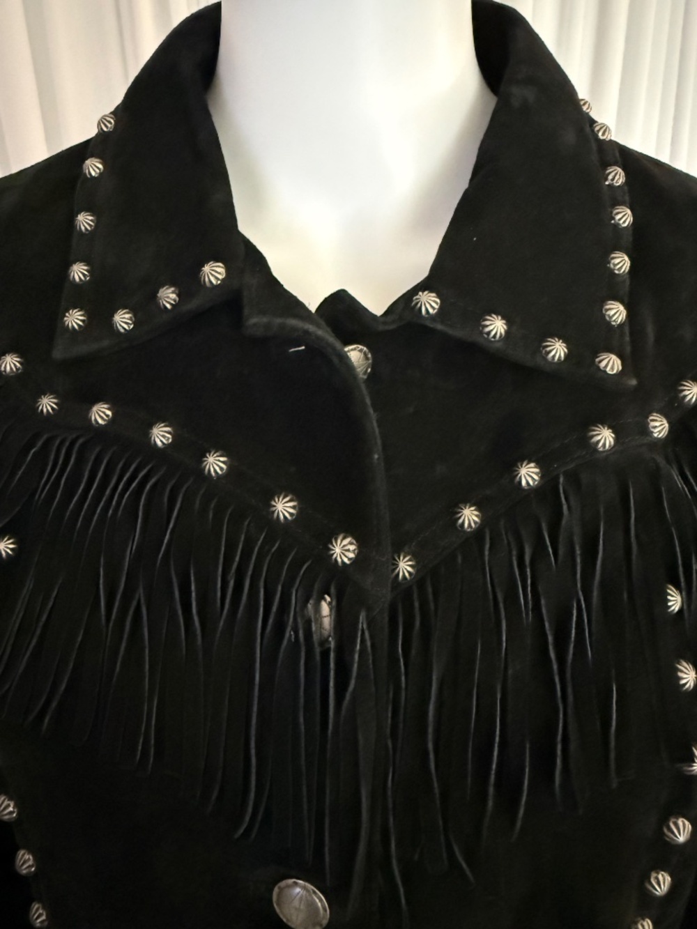 Saguaro Black Suede Leather Fringe Western Jacket | Red Satin Lining | Size L - Picture 15 of 16